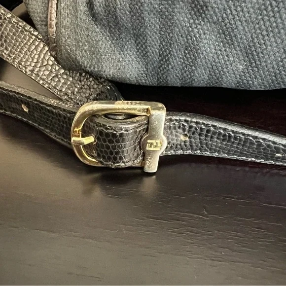 FENDI Vintage leather and coated canvas bag, striped, black 14”x10”, authentic - Picture 9 of 17